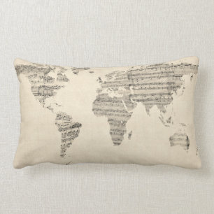 Coussin Rectangle Carte de la carte du monde de la vieille musique