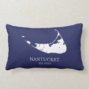 Coussin Rectangle Carte de l'île Nantucket bleu marine Lumbar Coussi