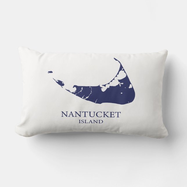 Coussin Rectangle Carte de l'île Nantucket bleu marine Lumbar Coussi (Recto)