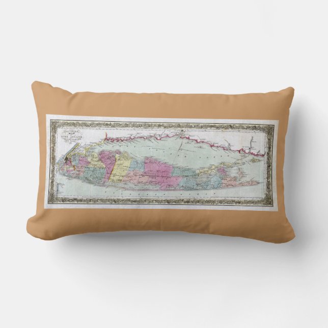 Coussin Rectangle Carte de Long Island des voyageurs de 1855-1857 Hi (Recto)