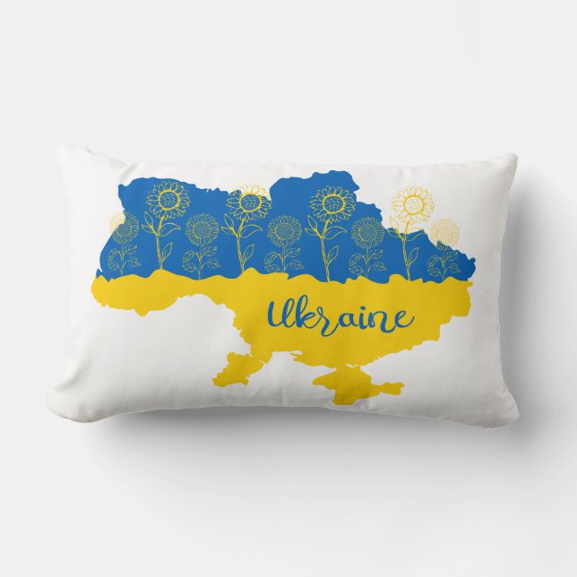 Coussin Rectangle Carte de l'Ukraine avec tournesol et drapeau ukrai (Recto)