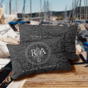 Coussin Rectangle Carte de monogramme de corde nautique grise