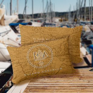 Coussin Rectangle Carte de monogramme de corde nautique Marron