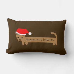 Coussin Rectangle Carte de Noël de famille père Noël Dachshund perso