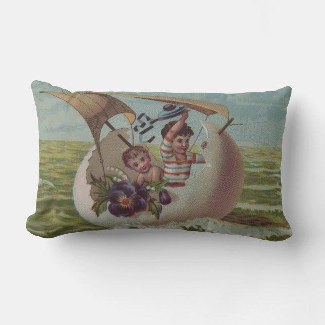 Coussin Rectangle Carte de Pâques Antique OEufs de voile Enfants (Recto)