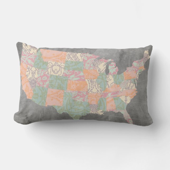 Coussin Rectangle Carte des États de modèle floral (Recto)