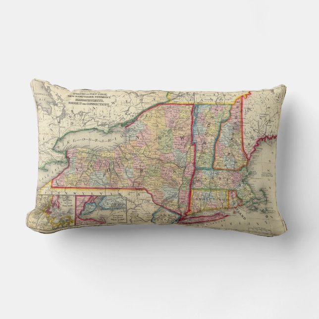 Coussin Rectangle Carte du comté des états de New York (Recto)