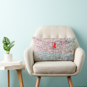 Coussin Rectangle Carte du Midwest des États-Unis avec une punaise s