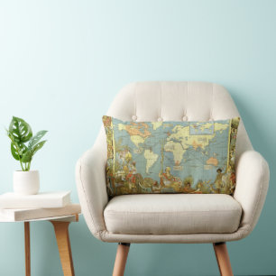 Coussin Rectangle Carte du monde antique de l'Empire britannique, 18