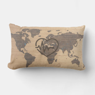 Coussin Rectangle Carte du monde Heartbeat wograin