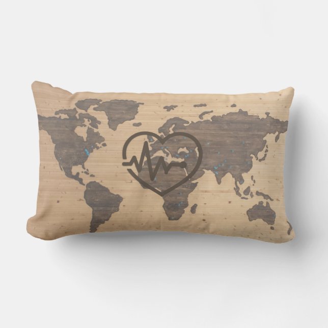 Coussin Rectangle Carte du monde Heartbeat wograin (Recto)
