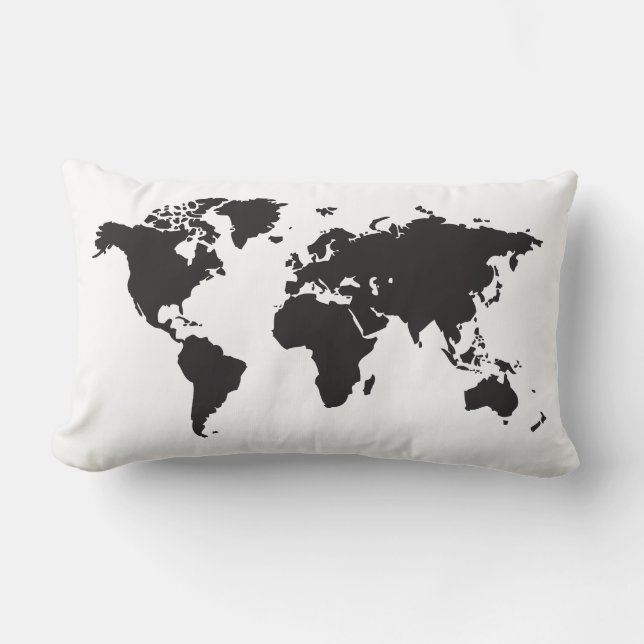 Coussin Rectangle Carte du monde noir et blanc (Recto)