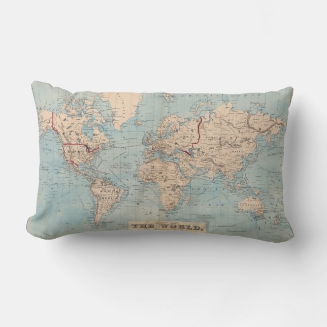 Coussin Rectangle Carte du monde sur la projection de Mercator (Recto)