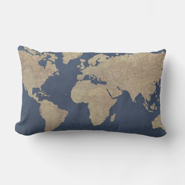 Coussin Rectangle Carte Gold et Blue World (Recto)