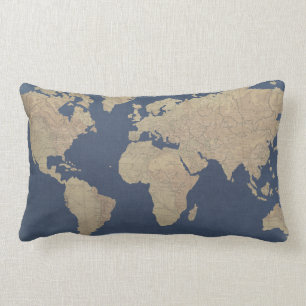 Coussin Rectangle Carte Gold et Blue World