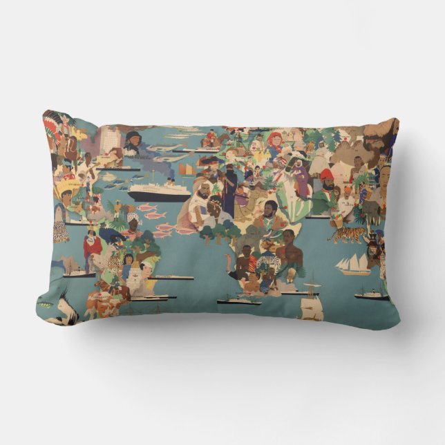 Coussin Rectangle Carte imagée du monde (Recto)