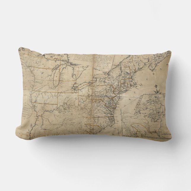 Coussin Rectangle CARTE : Les ETATS-UNIS, 1783 (Recto)