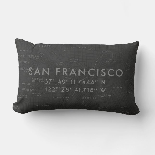 Coussin Rectangle Carte personnalisée San Francisco | Gris charbon (Recto)