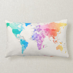 Coussin Rectangle Carte politique pour aquarelle du monde