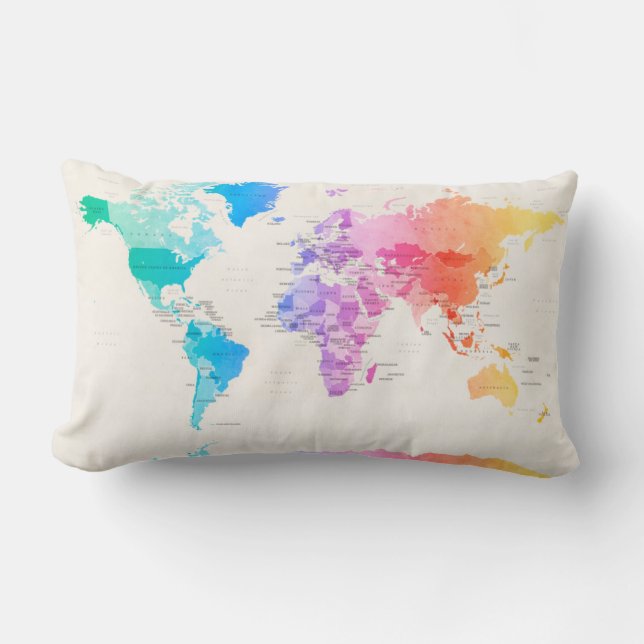 Coussin Rectangle Carte politique pour aquarelle du monde (Recto)