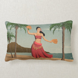 Coussin Rectangle Carte postale affligée vintage hawaïenne de fille