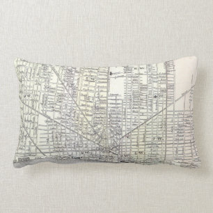 Coussin Rectangle Carte vintage de Detroit Michigan (1872)