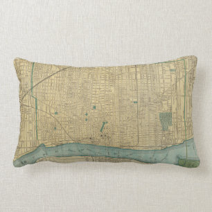 Coussin Rectangle Carte vintage de Detroit Michigan (1895)