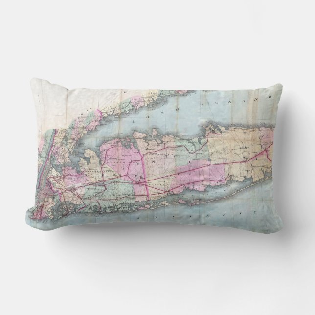 Coussin Rectangle Carte vintage du Long Island (1880) (Recto)