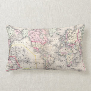 Coussin Rectangle Carte vintage du monde (1864)