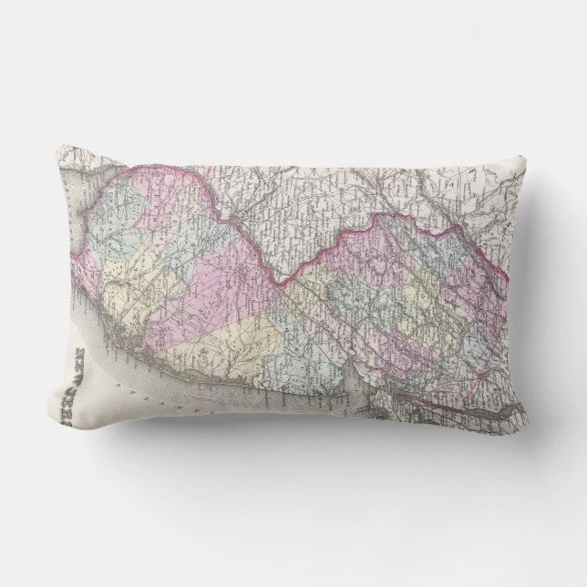 Coussin Rectangle Carte vintage du New Jersey (1855) (Recto)
