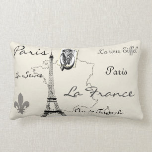Coussin Rectangle Carte vintage moderne de timbre de Tour Eiffel de