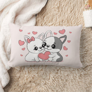 Coussin Rectangle Cartoon mignon Bulldog Les amoureux des coeurs Sai
