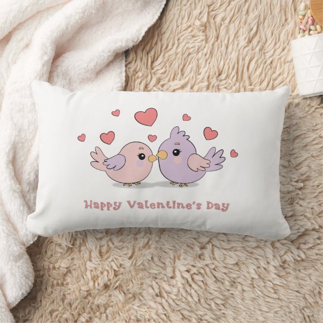 Coussin Rectangle Cartoon mignon Lovebirds Coeurs roses Saint-Valent (Couverture)