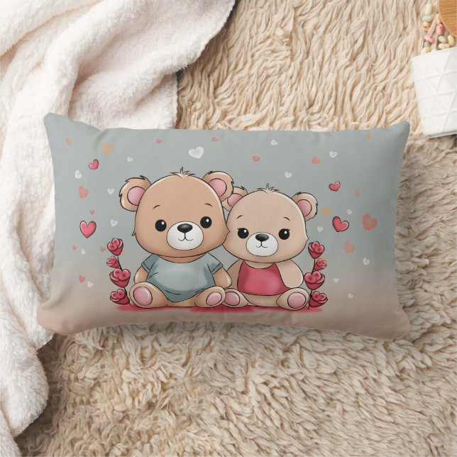 Coussin Rectangle Cartoon mignon Teddy Lovers Coeurs Saint Valentin (Couverture)