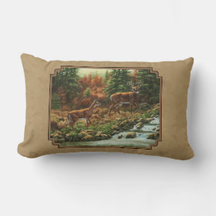 Coussin Rectangle Cascade de cerfs et de ruisseaux Tan