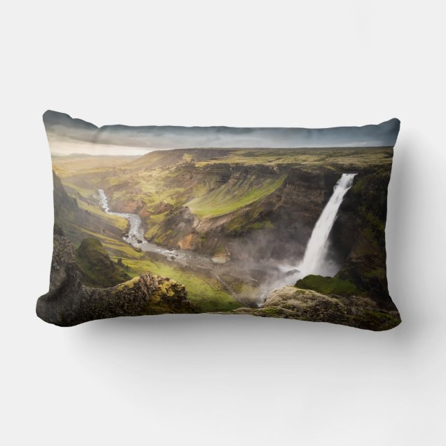 Coussin Rectangle Cascade de Haifoss | Été en Islande (Recto)