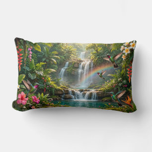 Coussin Rectangle Cascades Arc-en-ciel Colibris Cachette Tropicale