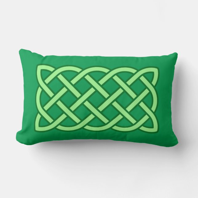 Coussin Rectangle Celtic Knot Motif, Emerald et Lime Green (Recto)