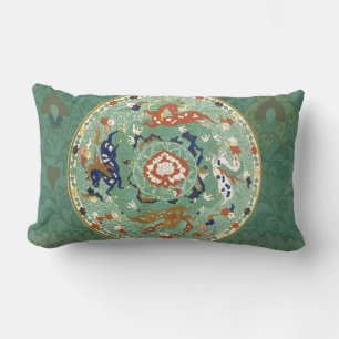 Coussin Rectangle Cercle chinois antique bleu vert