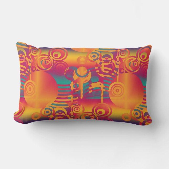 Coussin Rectangle Cercle et rayures colorés modernes - orange (Recto)