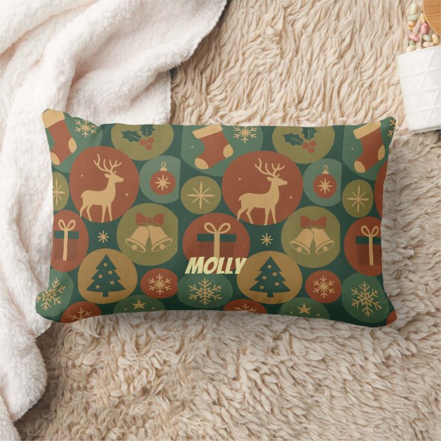 Coussin Rectangle Cercles de Noël Nom Personnalisé (Couverture)