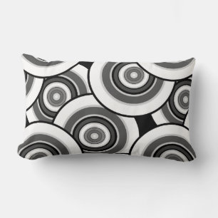 Coussin Rectangle Cercles et anneaux motif géométrique noir et blanc