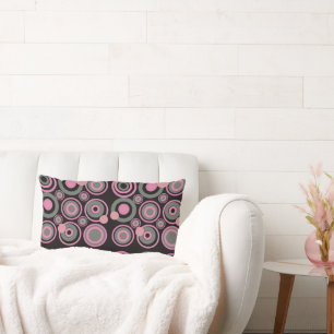 Coussin Rectangle Cercles rétro fête Dusty rose gris noir