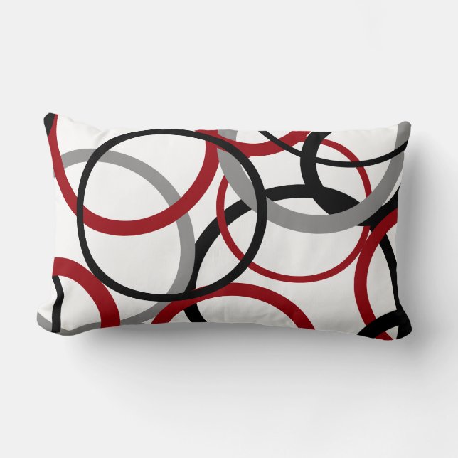 Coussin Rectangle Cercles rouges, gris et noirs (Recto)