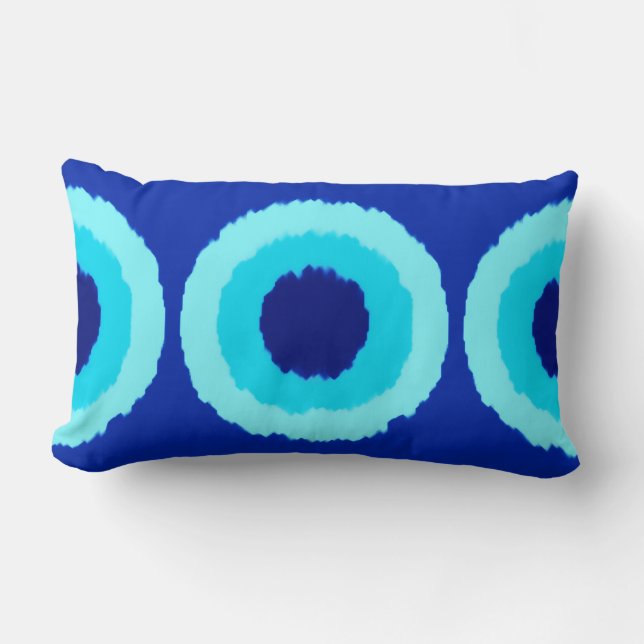 Coussin Rectangle Cercles tribaux modernes de batik - cobalt et aqua (Recto)