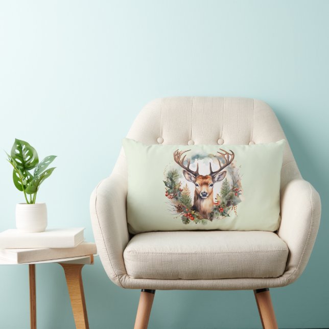 Coussin Rectangle Cerf brun avec bois Noël rustique (Chaise)