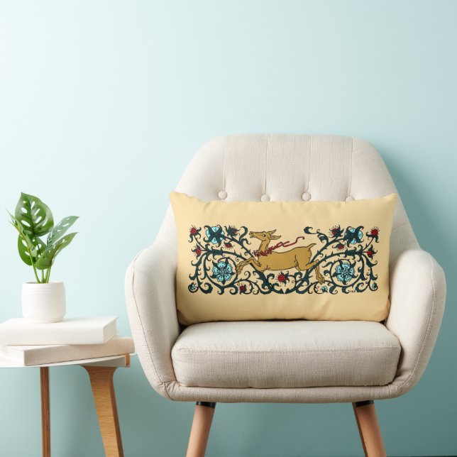 Coussin Rectangle Cerf Traversant Le Foliage Floral (Chaise)