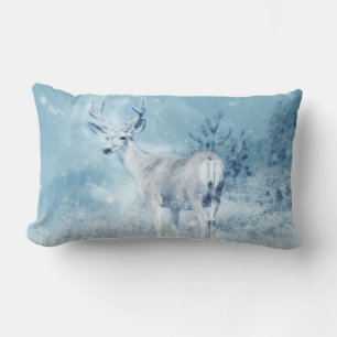 Coussin Rectangle Cerfs et pins d'hiver