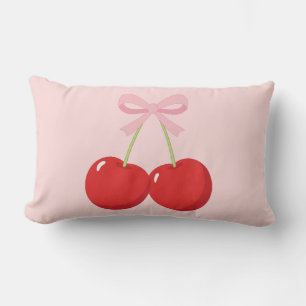 Coussin Rectangle Cerises Rouges avec Nœud Rose Coquette Cottage Chi