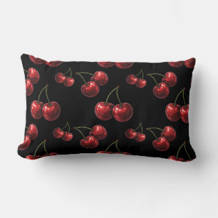 Coussin Rectangle Cerises Rouges Brillantes Glam Retro Noir